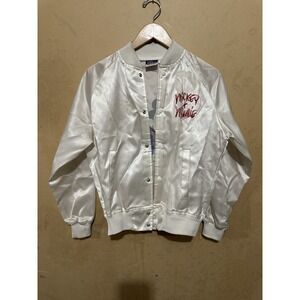 VTG‎ Disney 80s MICKEY & MINNIE mouse NASCO Large White Satin Bomber Jacket